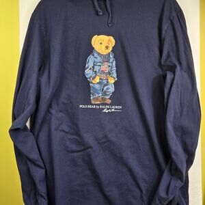 Polo Ralph Lauren Hooded long sleeve bear print shirt men's size L Tall